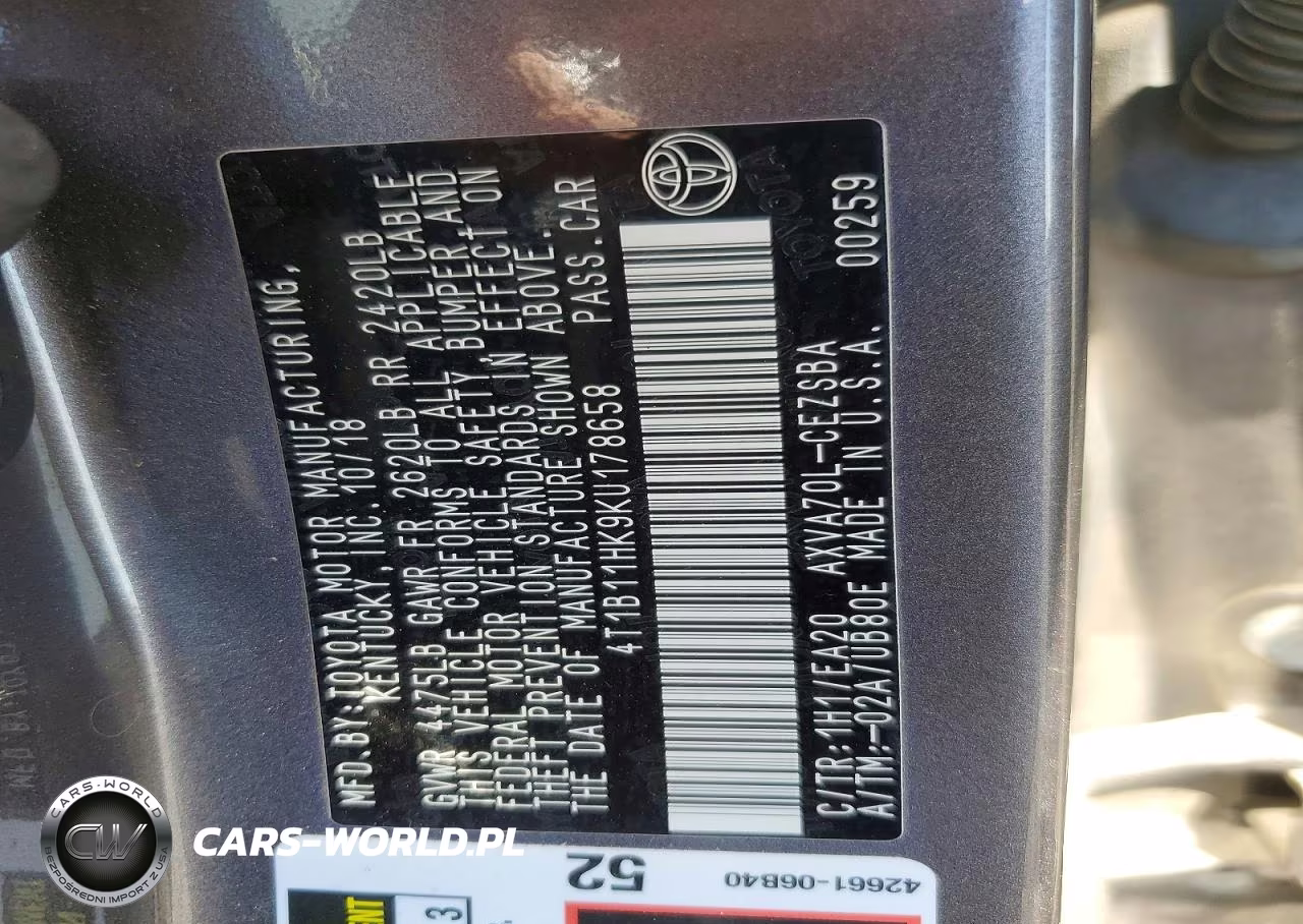 2019 Toyota Camry Se VIN:4T1B11HK9KU178658 - 12