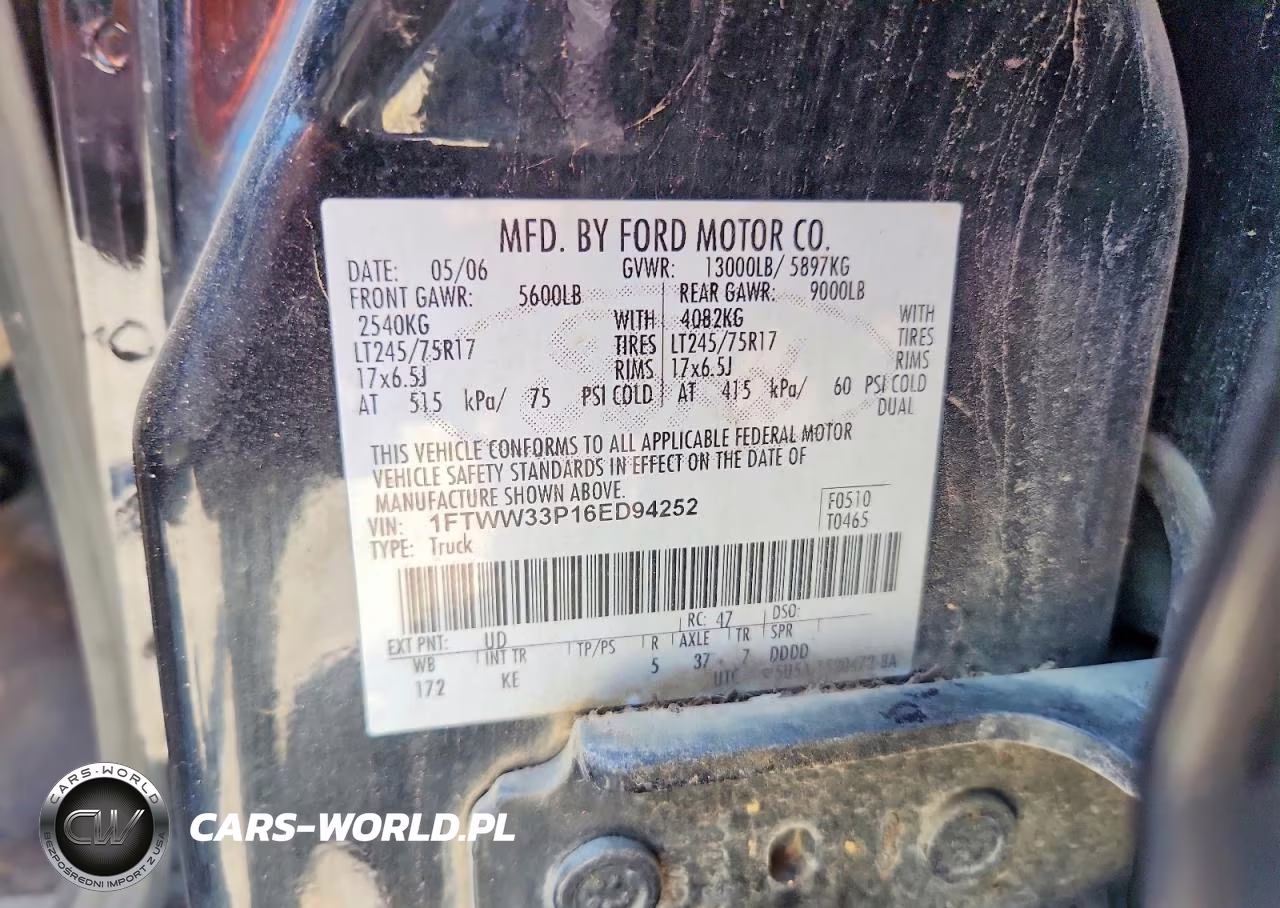 2006 Ford F350 Super Duty VIN:1FTWW33P16ED94252 - 12