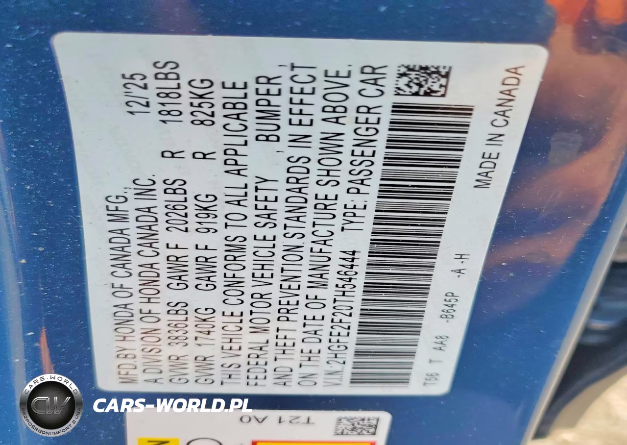 2026 Honda Civic Lx VIN:2HGFE2F20TH546444 - 12