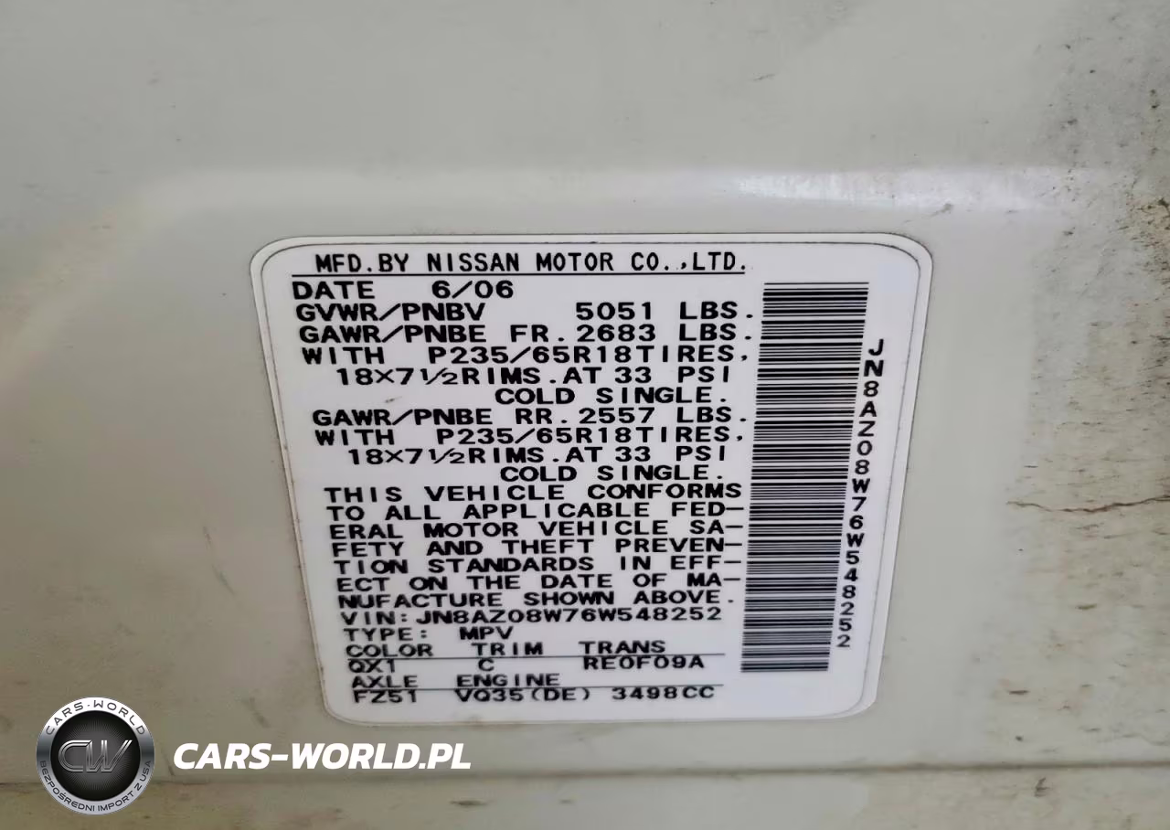 2006 Nissan Murano S VIN:JN8AZ08W76W548252 - 13