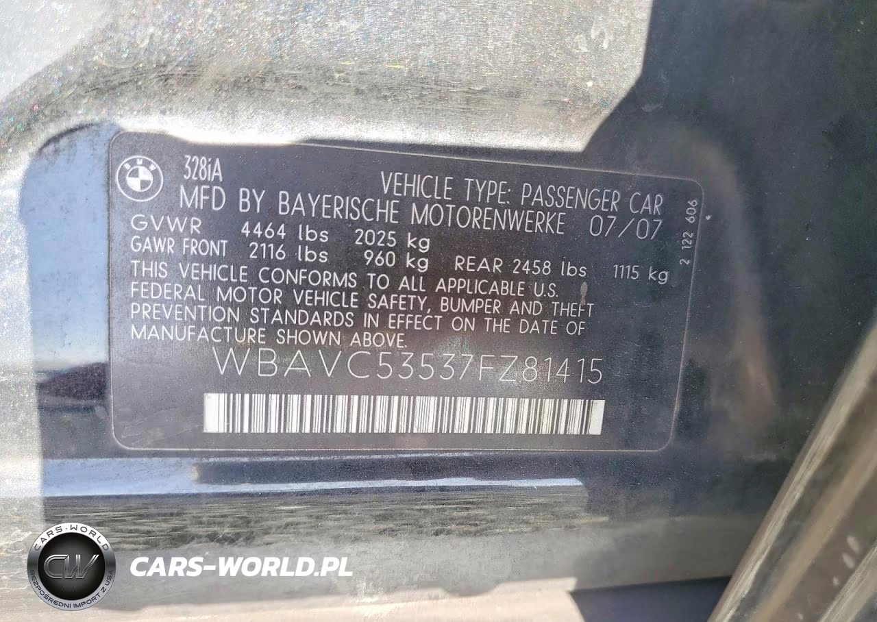 2007 BMW 328 I Sulev VIN:WBAVC53537FZ81415 - 12