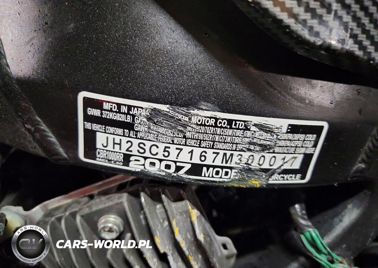 2007 Honda Cbr1000 Rr VIN:JH2SC57167M300017 - 10
