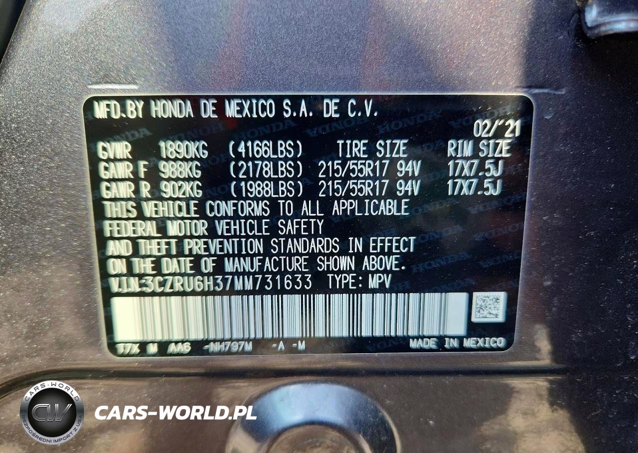 2021 Honda Hr-V Lx VIN:3CZRU6H37MM731633 - 13