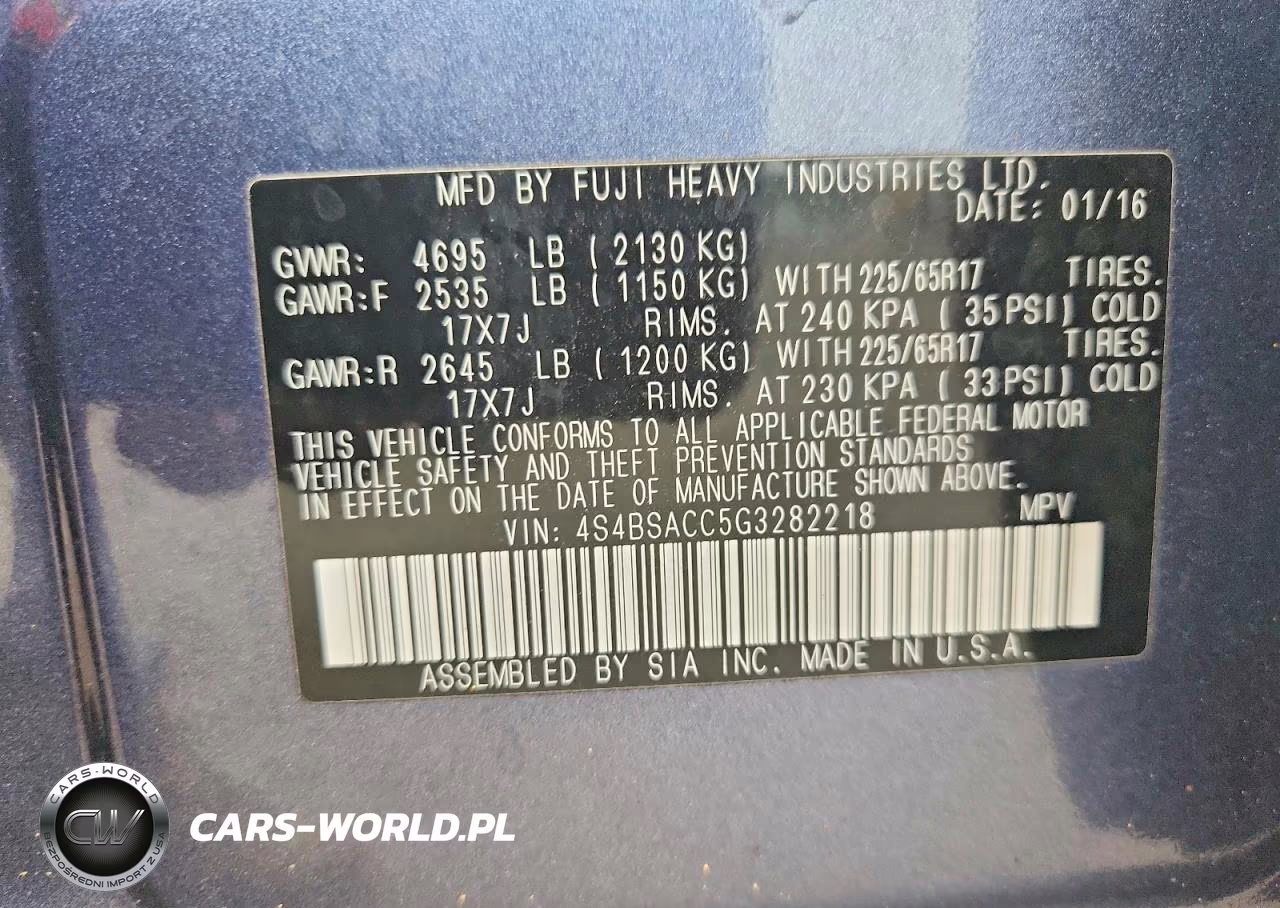 2016 Subaru Outback 2.5I Premium VIN:4S4BSACC5G3282218 - 12