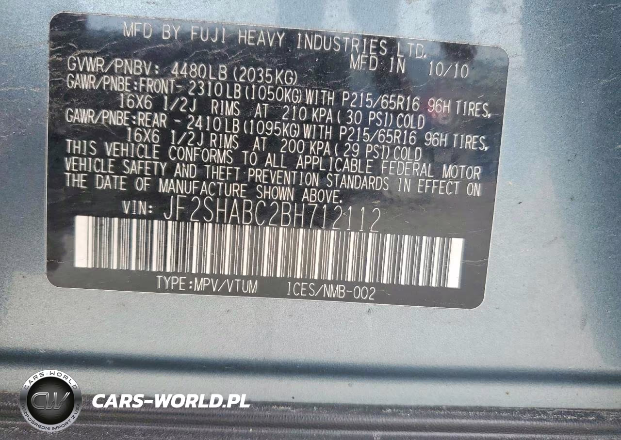 2011 Subaru Forester 2.5X VIN:JF2SHABC2BH712112 - 12