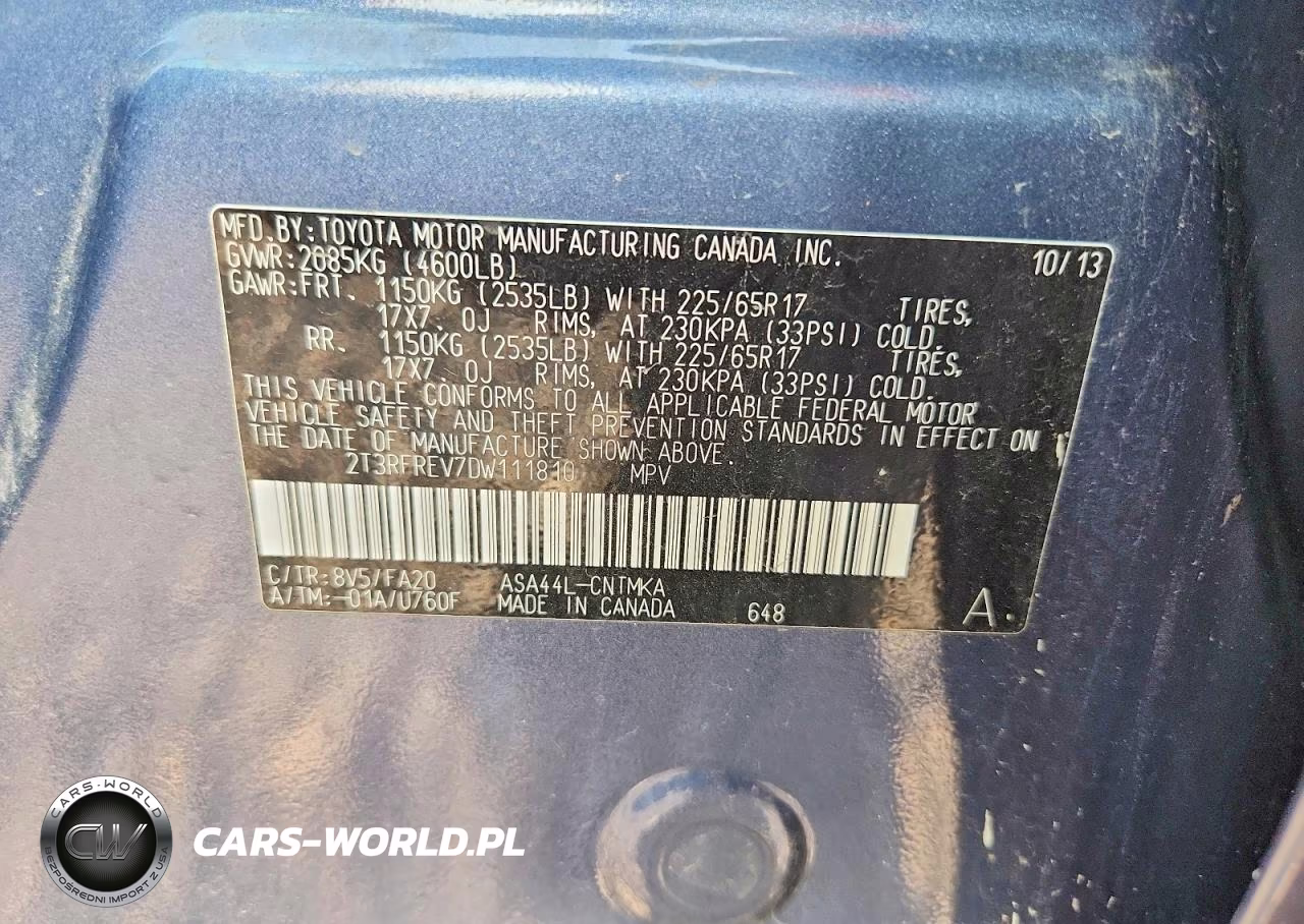 2013 Toyota Rav4 Xle VIN:2T3RFREV7DW111810 - 12