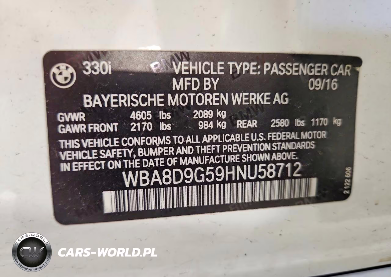 2017 BMW 330 Xi VIN:WBA8D9G59HNU58712 - 12