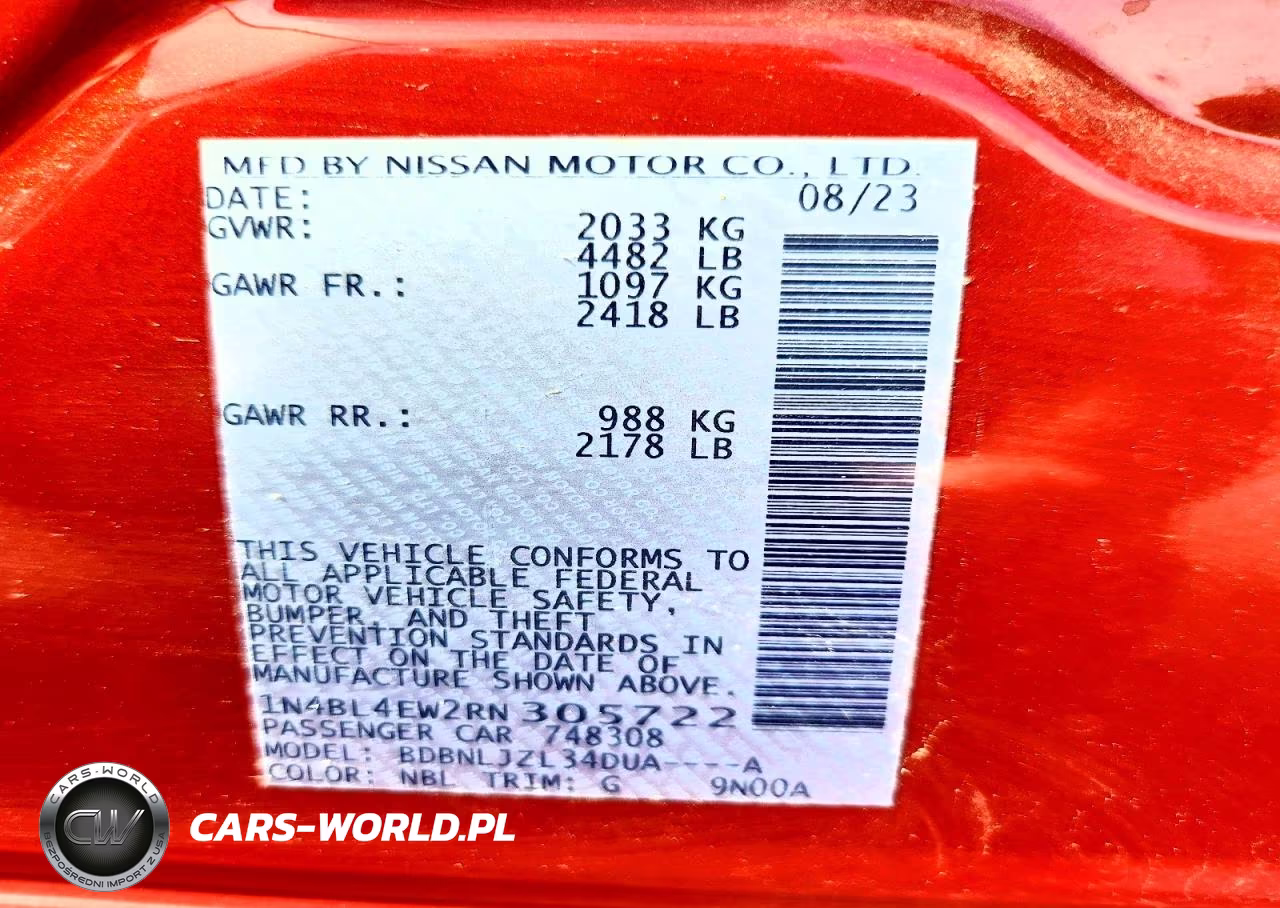 2024 Nissan Altima Sl VIN:1N4BL4EW2RN305722 - 12