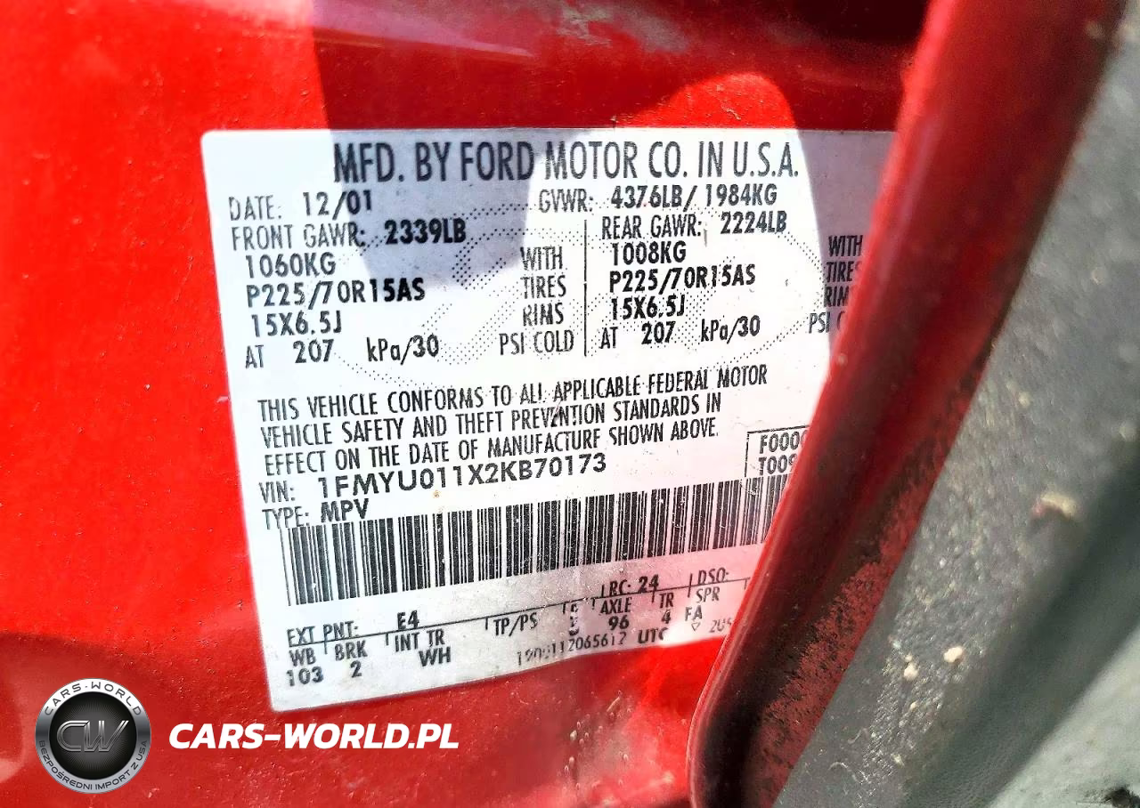 2002 Ford Escape VIN:1FMYU011X2KB70173 - 12