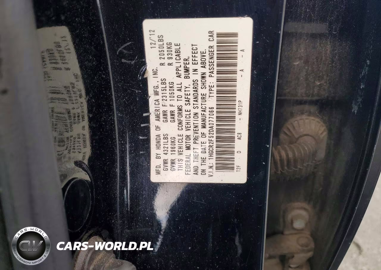 2013 Honda Accord Sport VIN:1HGCR2F52DA077066 - 12