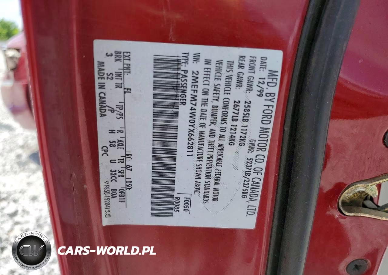 2000 Mercury Grand Marquis Gs VIN:2MEFM74W0YX662811 - 12