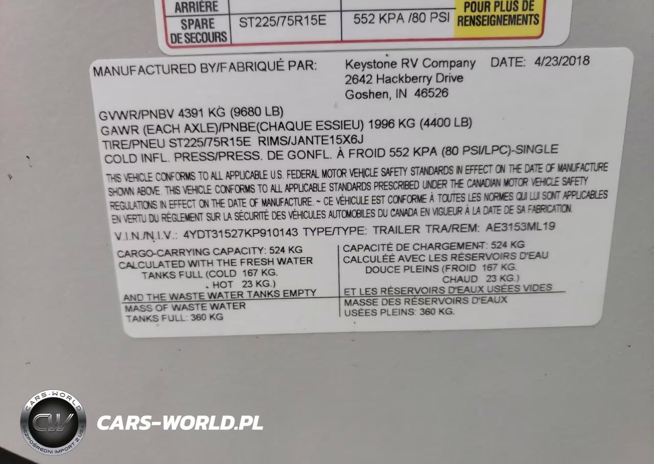 2019 Keystone Keystone VIN:4YDT31527KP910143 - 10