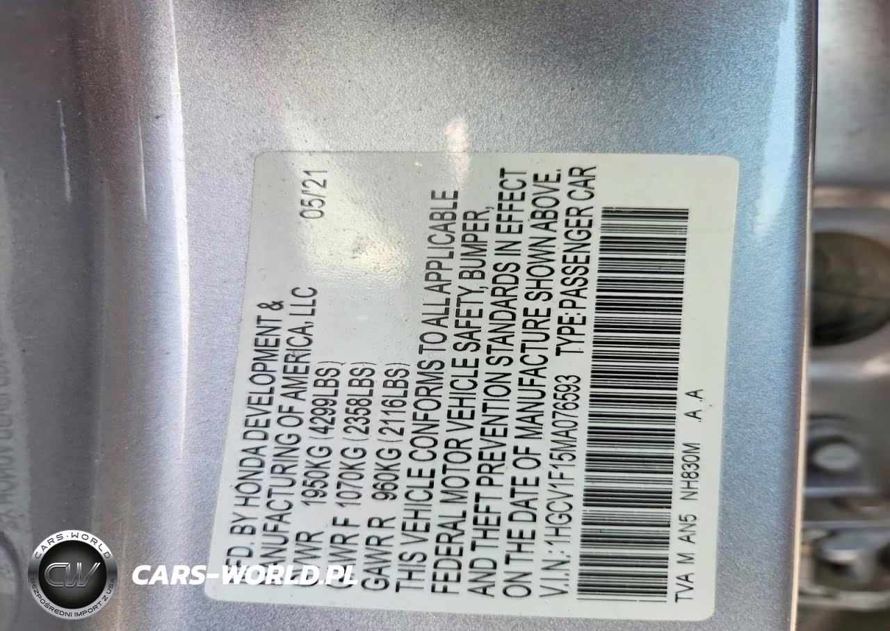 2021 Honda Accord Lx VIN:1HGCV1F15MA076593 - 13