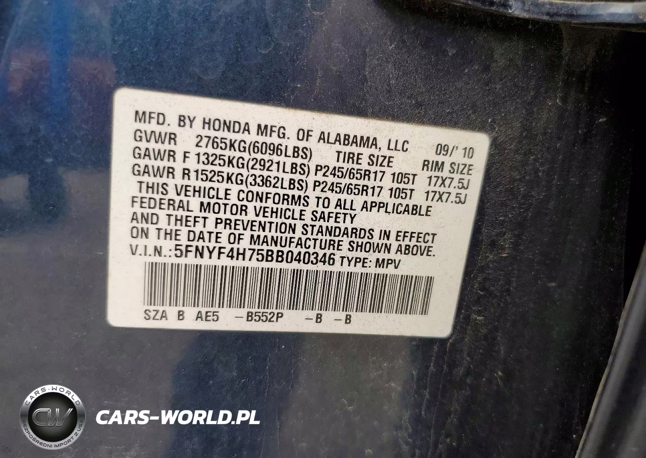 2011 Honda Pilot Exln VIN:5FNYF4H75BB040346 - 13