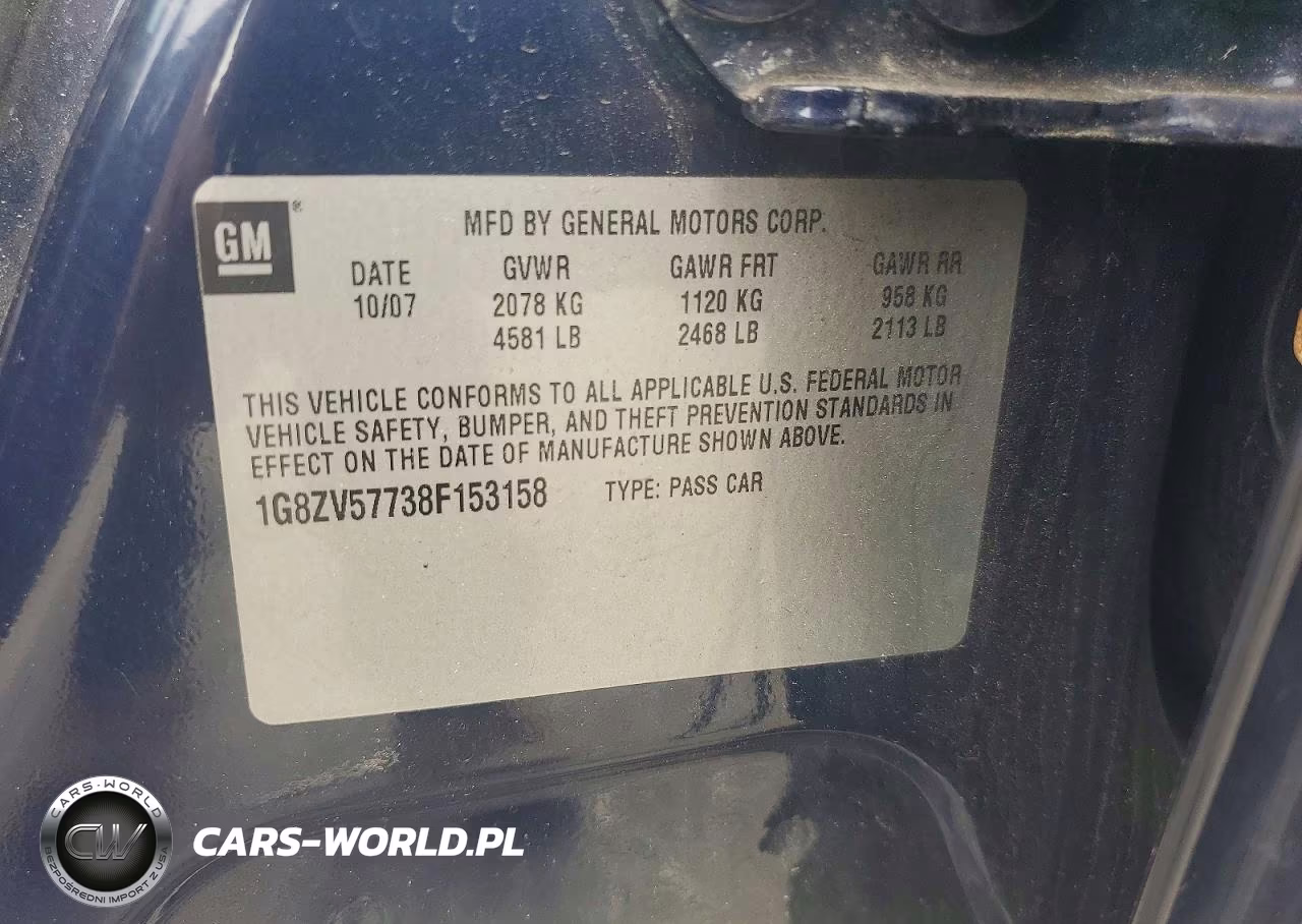 2008 Saturn Aura Xr VIN:1G8ZV57738F153158 - 12