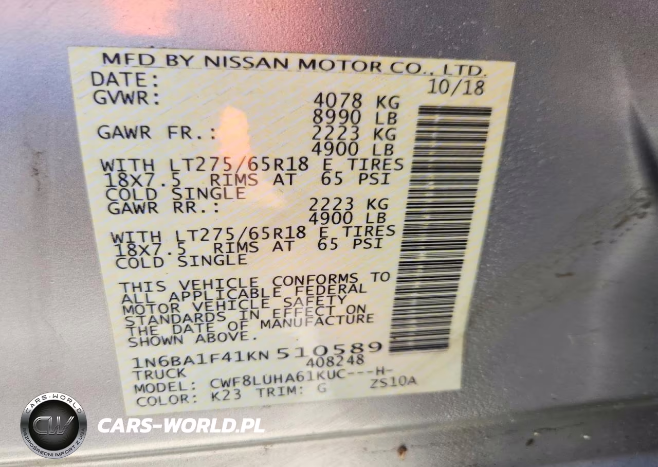 2019 Nissan Titan Xd Pro-4X VIN:1N6BA1F41KN510589 - 12