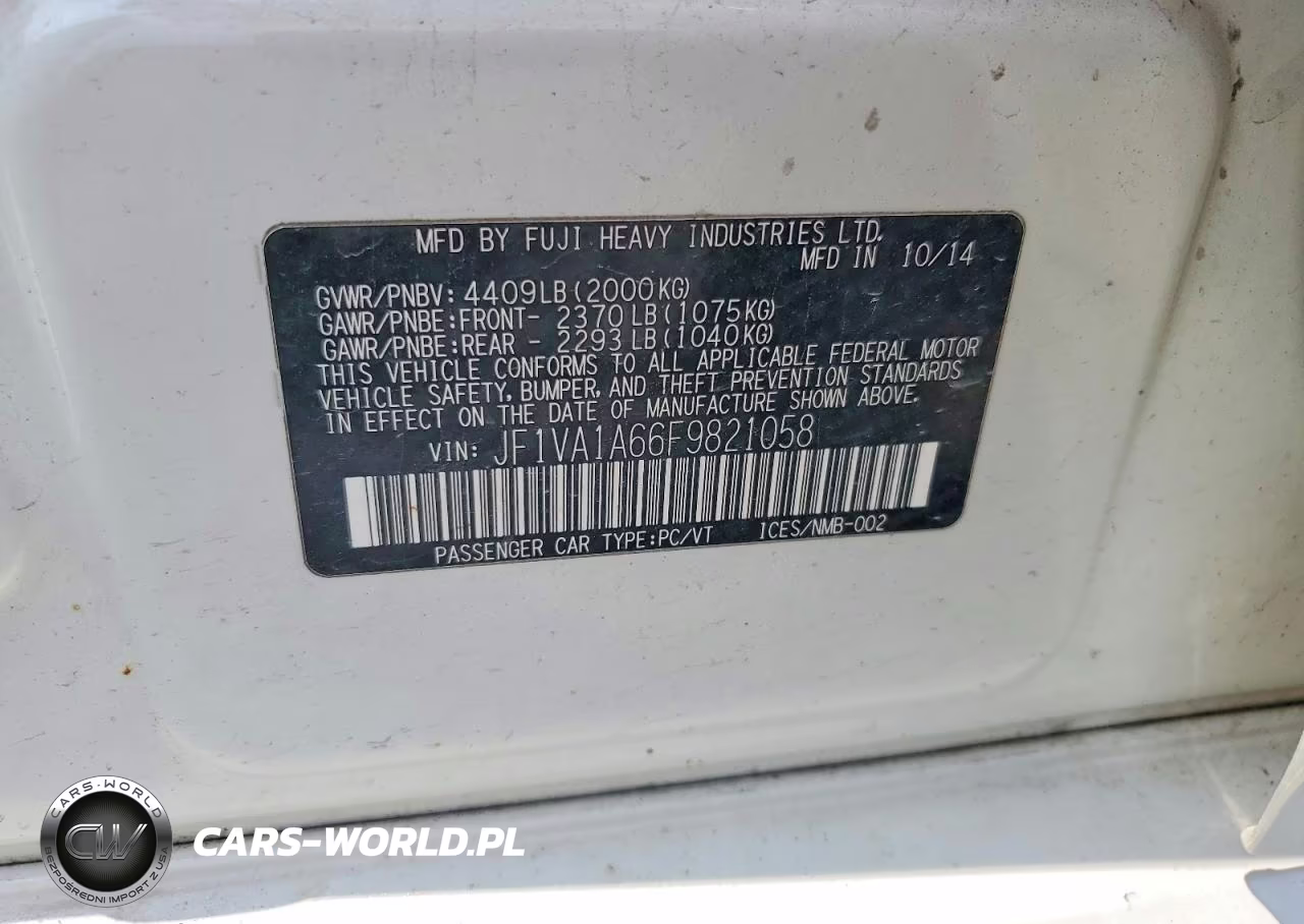 2015 Subaru Wrx VIN:JF1VA1A66F9821058 - 12