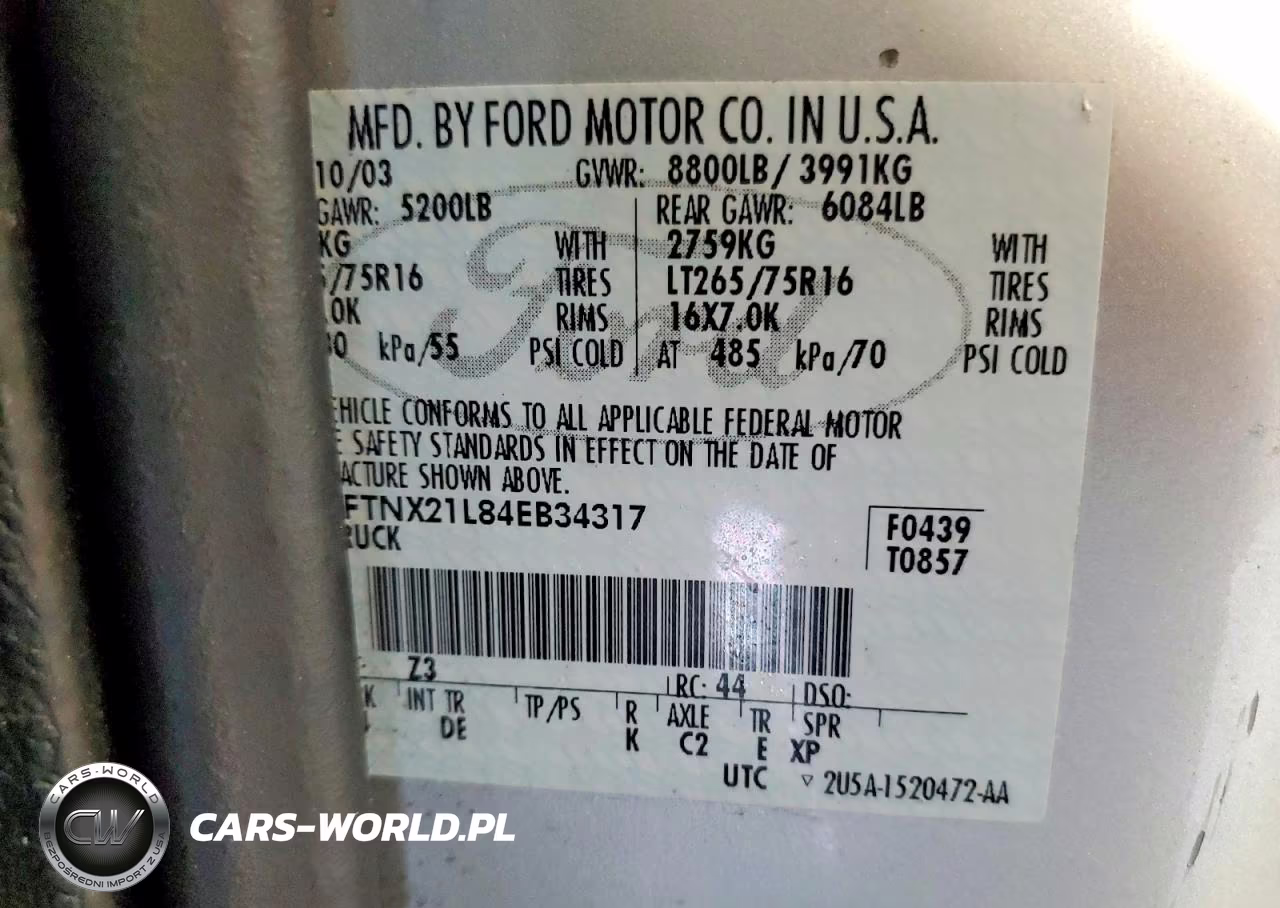 2004 Ford F250 Super Duty VIN:1FTNX21L84EB34317 - 12