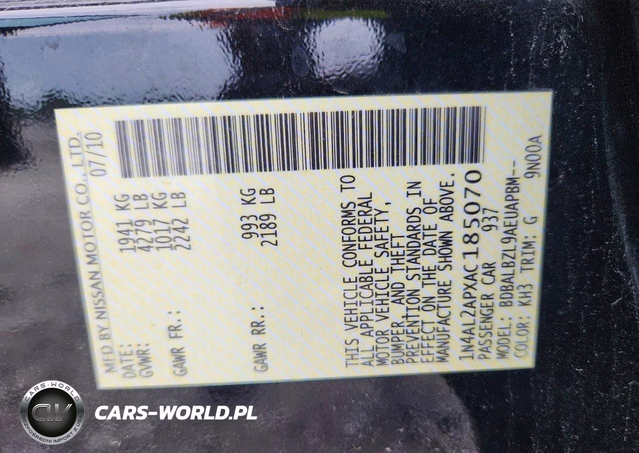 2010 Nissan Altima VIN:1N4AL2APXAC185070 - 13