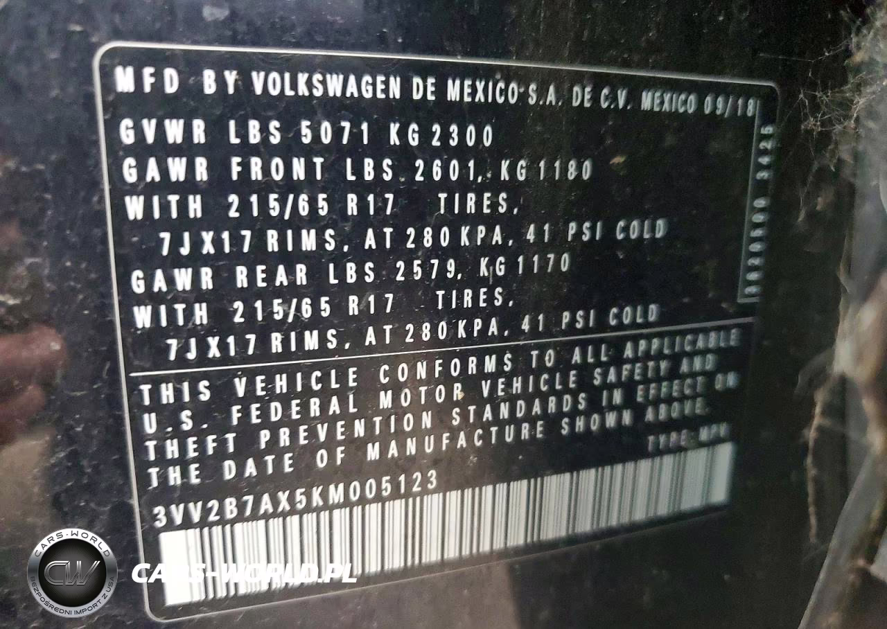 2019 Volkswagen Tiguan Se VIN:3VV2B7AX5KM005123 - 12