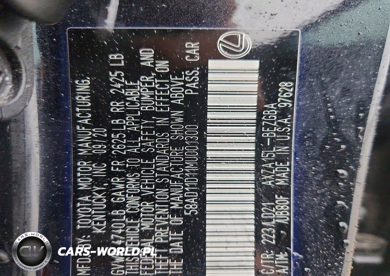 2021 Lexus Es 250 Base VIN:58AD11D11MU001300 - 12