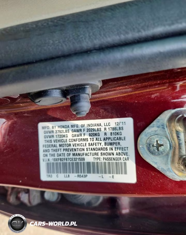 2012 Honda Civic Ex VIN:19XFB2F87CE321509 - 12