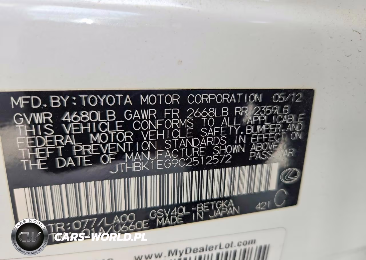 2012 Lexus Es 350 VIN:JTHBK1EG9C2512572 - 12