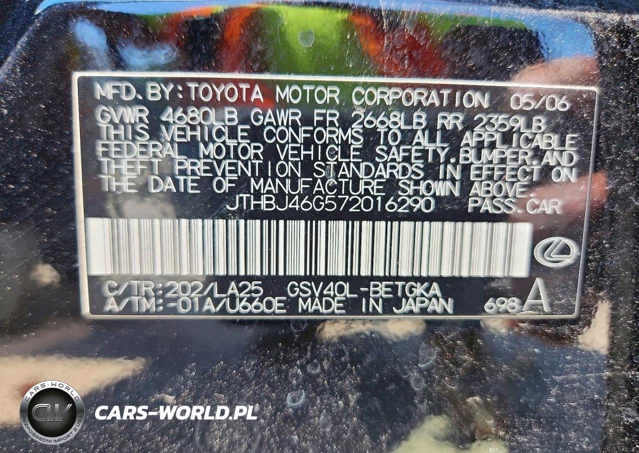2007 Lexus Es 350 VIN:JTHBJ46G572016290 - 12