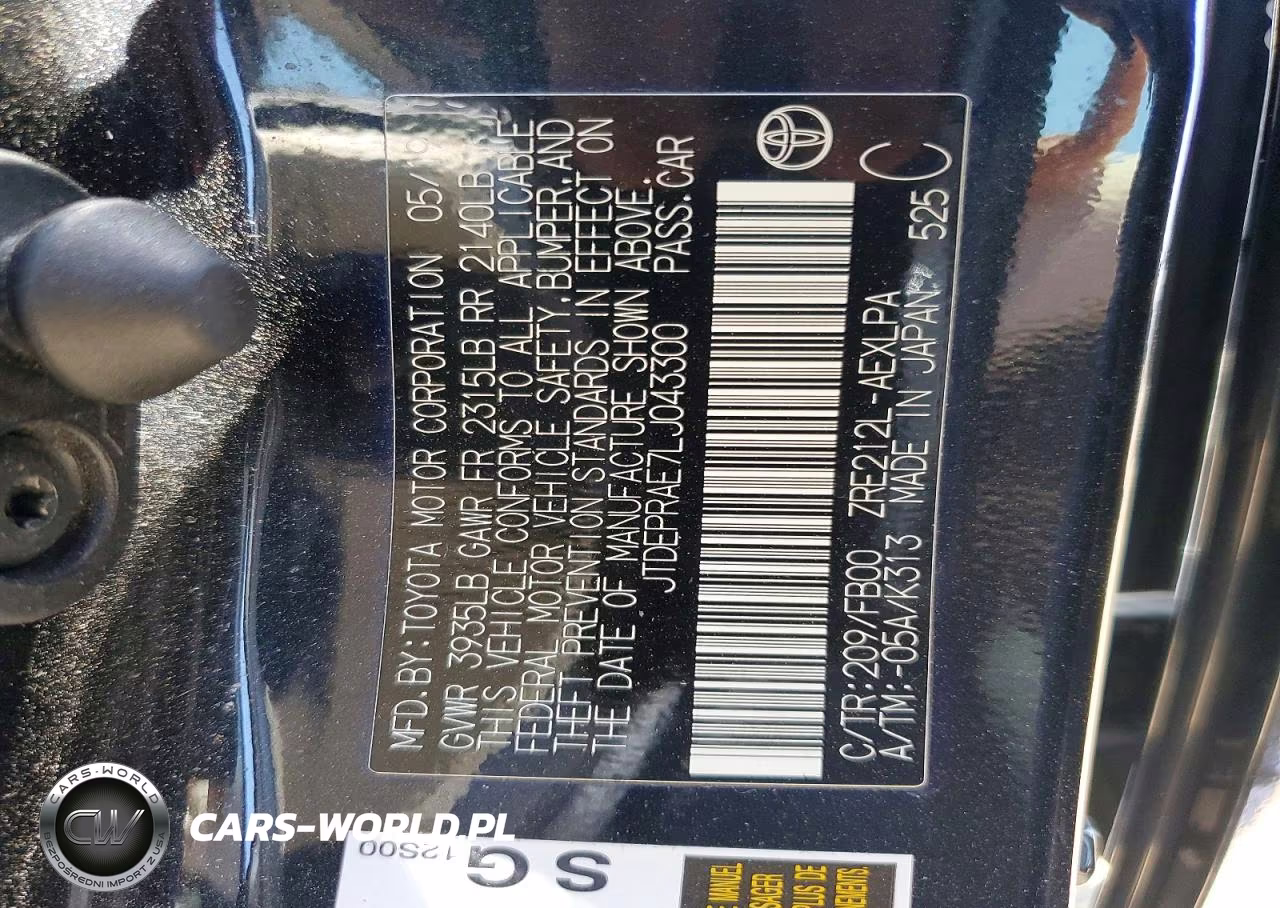2020 Toyota Corolla Le VIN:JTDEPRAE7LJ043300 - 12