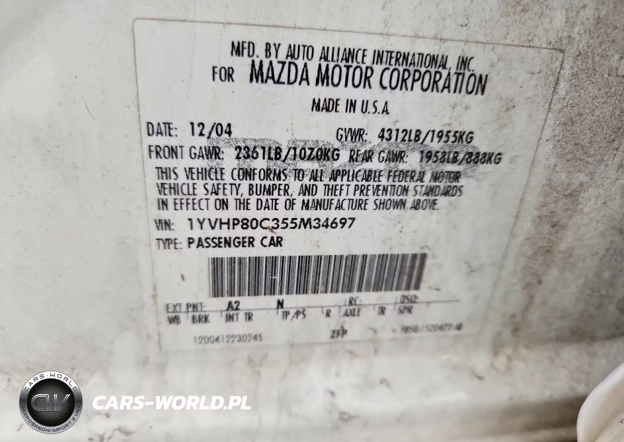 2005 Mazda 6 I VIN:1YVHP80C355M34697 - 12