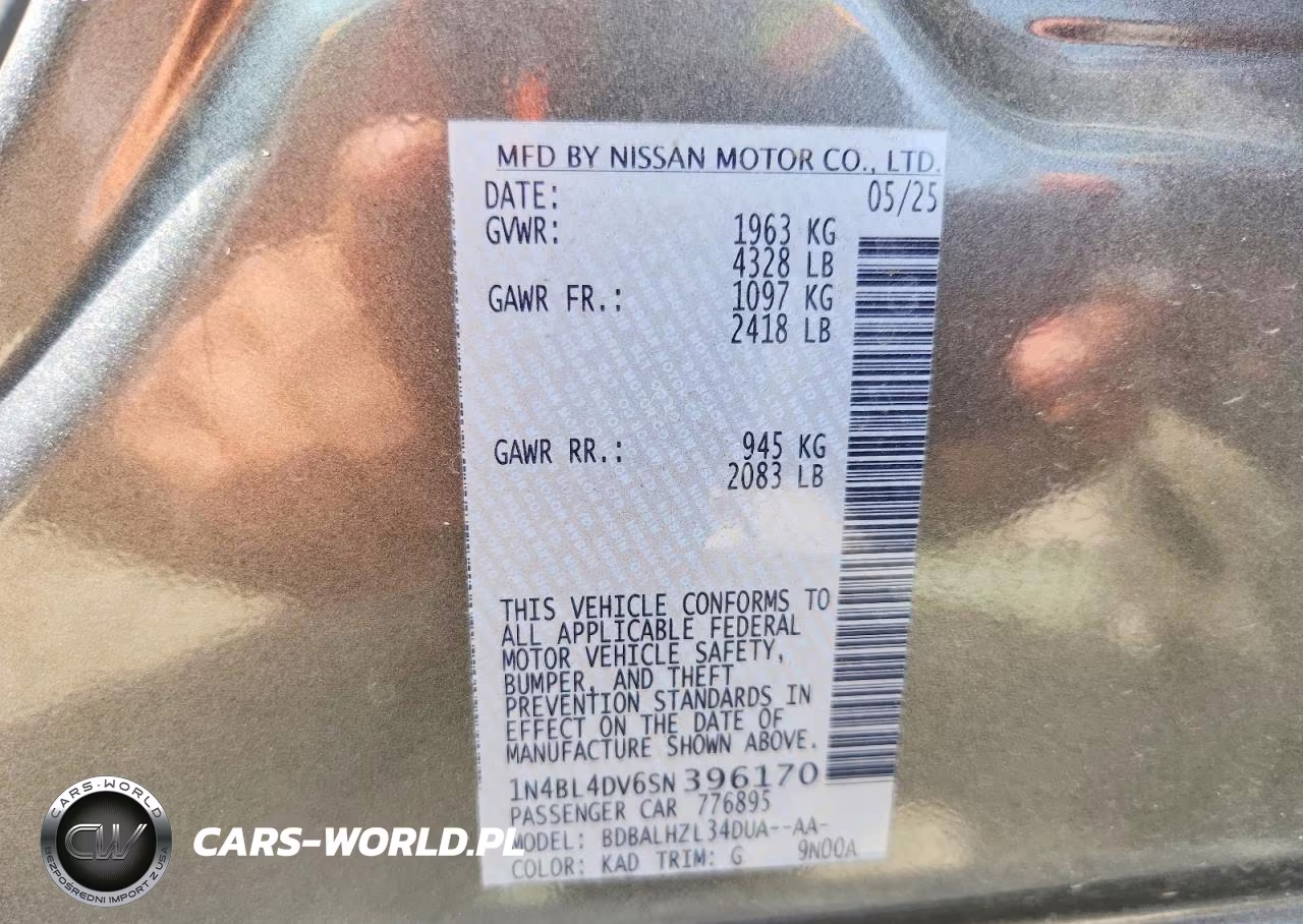 2025 Nissan Altima Sv VIN:1N4BL4DV6SN396170 - 13
