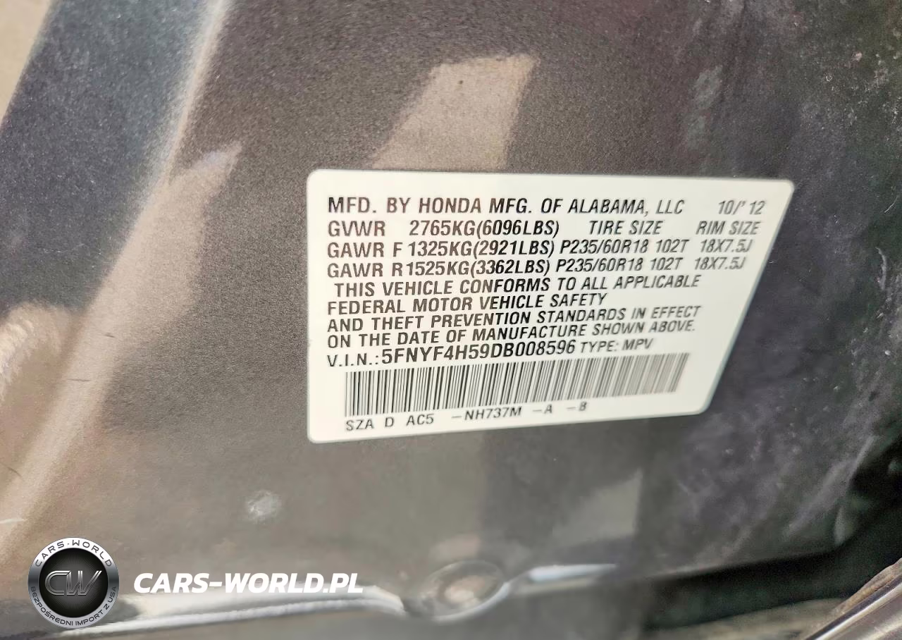 2013 Honda Pilot Exl VIN:5FNYF4H59DB008596 - 12