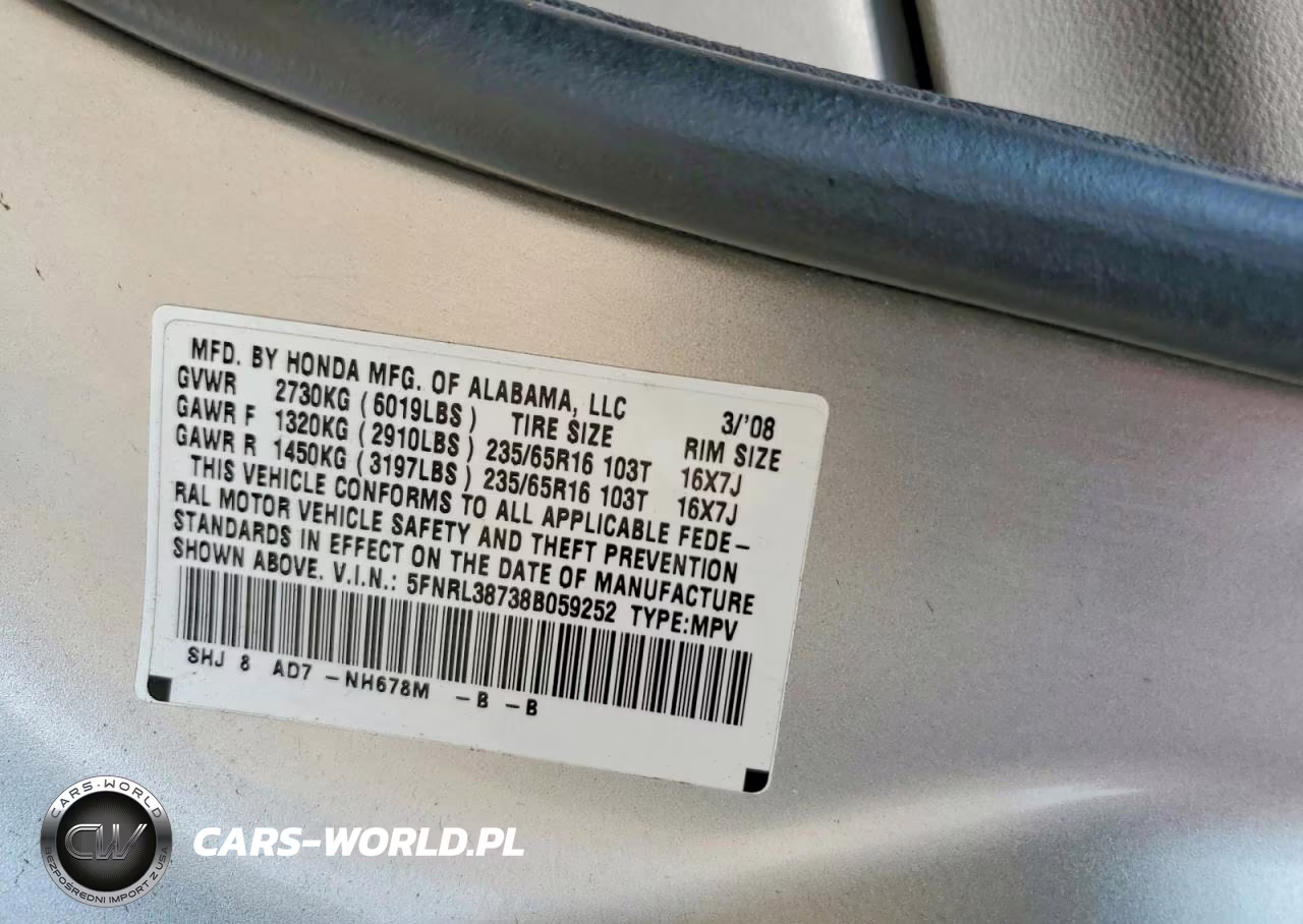 2008 Honda Odyssey Exl VIN:5FNRL38738B059252 - 13