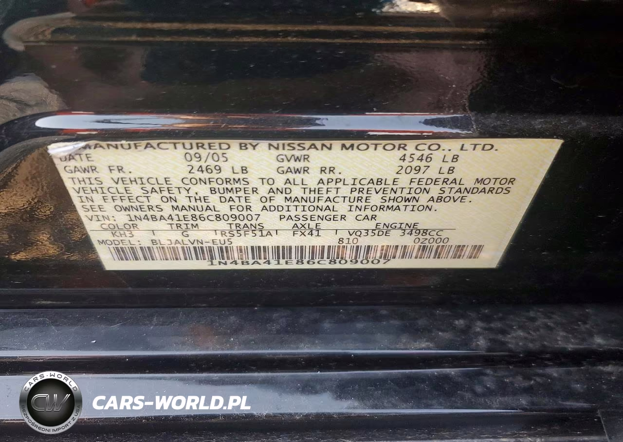 2006 Nissan Maxima Se-Sl VIN:1N4BA41E86C809007 - 12