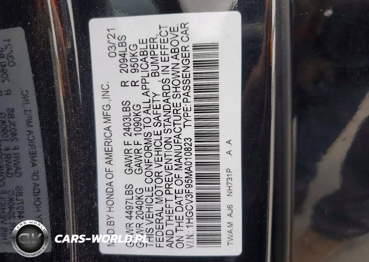 2021 Honda Accord Touring Hybrid VIN:1HGCV3F95MA010823 - 12