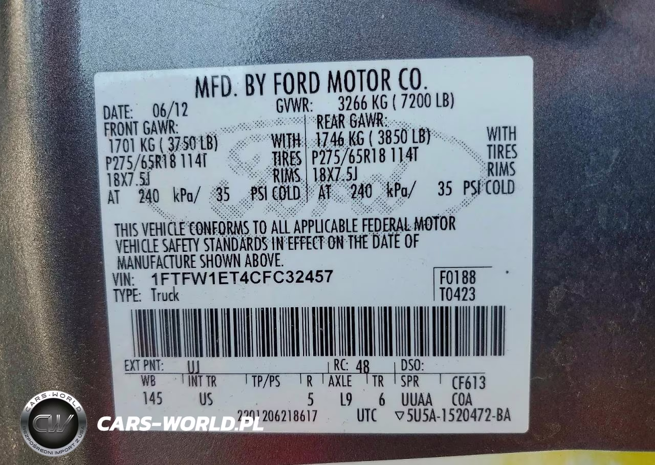 2012 Ford F150 Supercrew VIN:1FTFW1ET4CFC32457 - 12