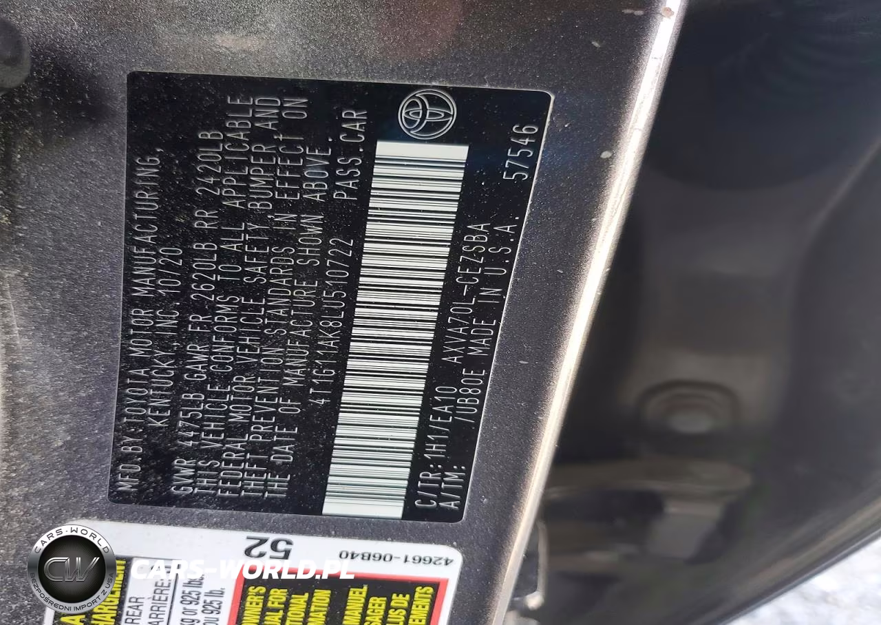 2020 Toyota Camry Se VIN:4T1G11AK8LU510722 - 12