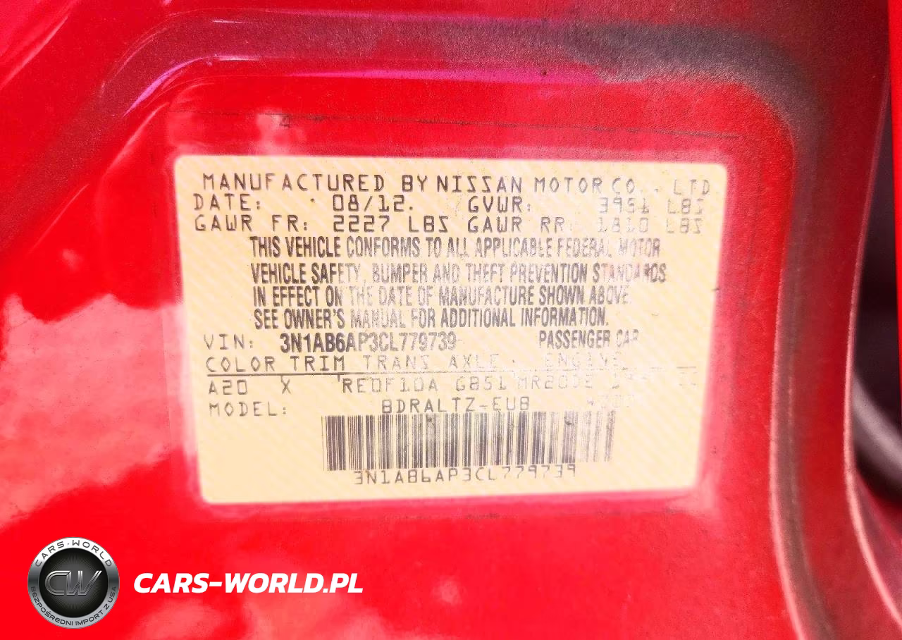 2012 Nissan Sentra 2.0 VIN:3N1AB6AP3CL779739 - 12