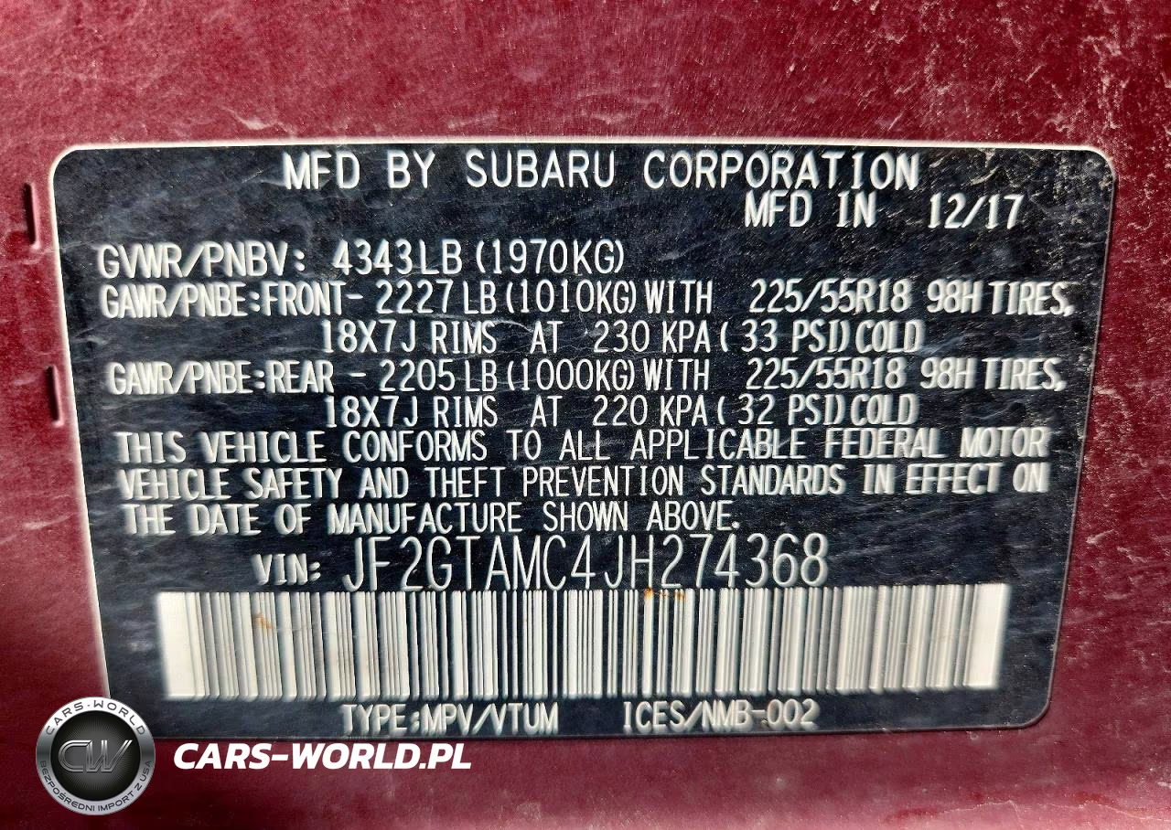2018 Subaru Crosstrek Limited VIN:JF2GTAMC4JH274368 - 12