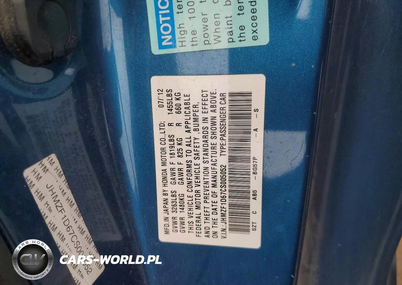 2012 Honda Cr-Z Ex VIN:JHMZF1D67CS005052 - 13