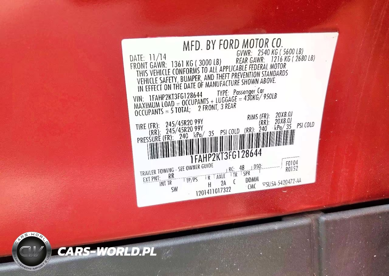 2015 Ford Taurus Sho VIN:1FAHP2KT3FG128644 - 12
