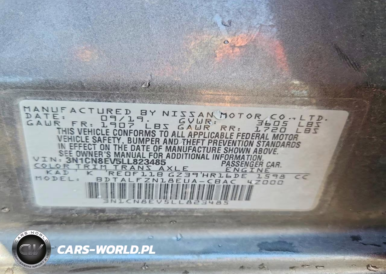 2020 Nissan Versa Sv VIN:3N1CN8EV5LL823485 - 12