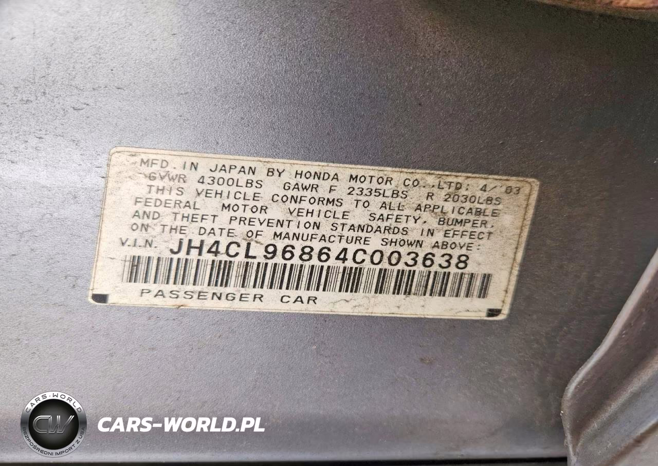 2004 Acura Tsx VIN:JH4CL96864C003638 - 13