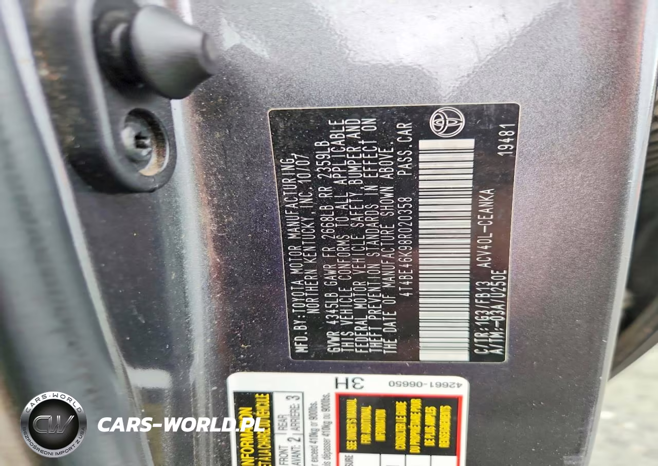 2008 Toyota Camry Le VIN:4T4BE46K98R020358 - 12