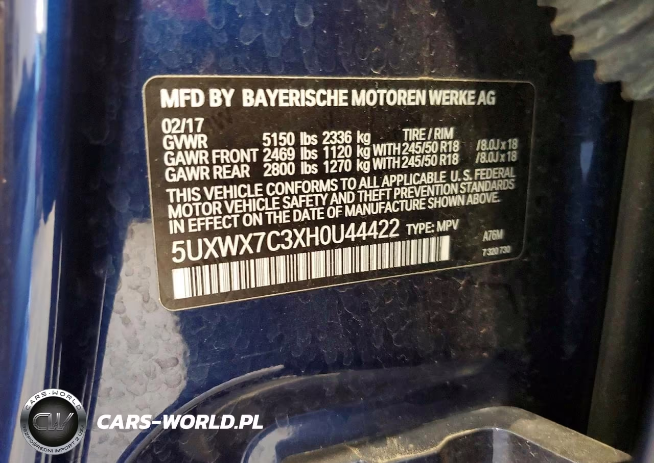 2017 BMW X3 xDrive35I VIN:5UXWX7C3XH0U44422 - 13