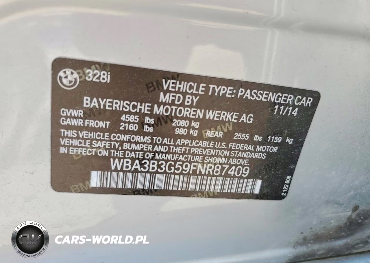 2015 BMW 328 Xi VIN:WBA3B3G59FNR87409 - 12