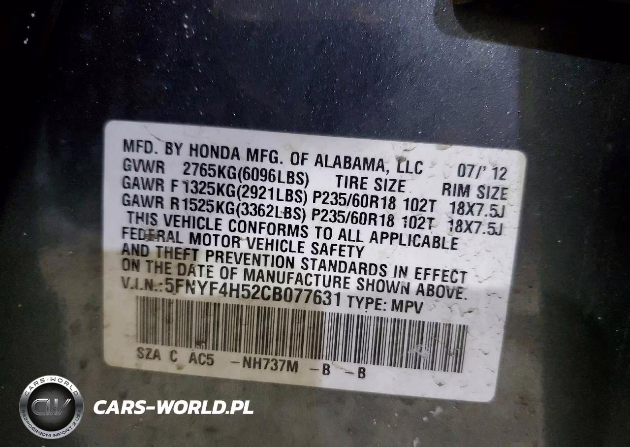 2012 Honda Pilot Exl VIN:5FNYF4H52CB077631 - 13