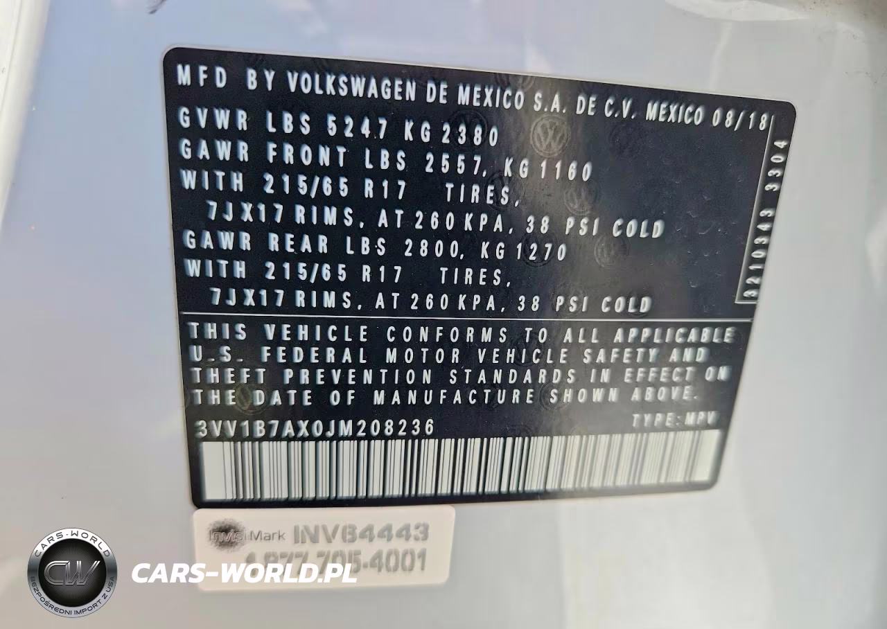 2018 Volkswagen Tiguan S VIN:3VV1B7AX0JM208236 - 12