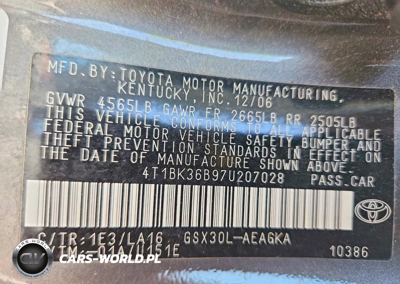 2007 Toyota Avalon Xls VIN:4T1BK36B97U207028 - 12