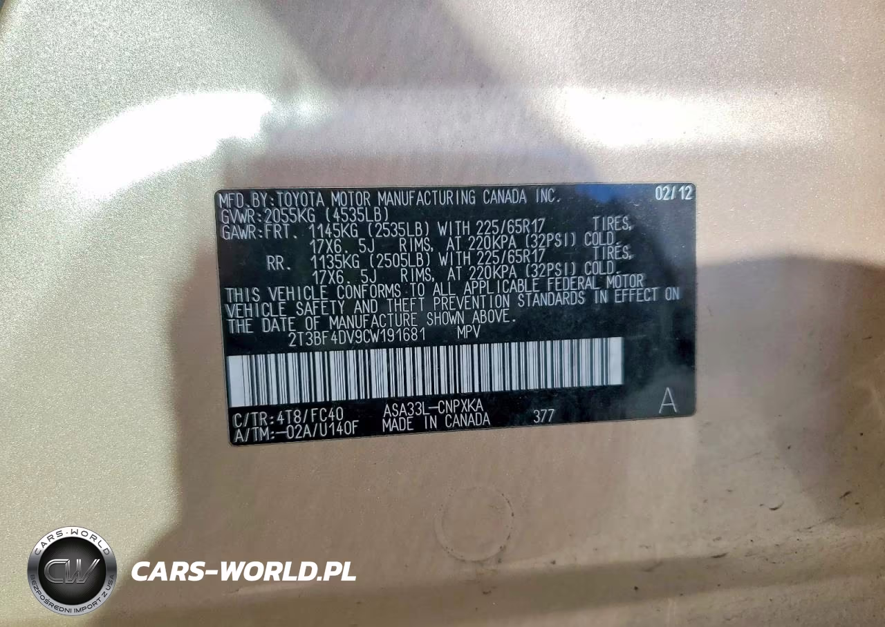 2012 Toyota Rav4 Base VIN:2T3BF4DV9CW191681 - 12
